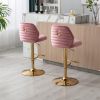 Swivel Bar Stools Chair Set of 2 Modern Adjustable Counter Height Bar Stools, Velvet Upholstered Stool with Tufted High Back & Ring Pull for Kitchen ,