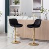 Chrome Footrest and Base Swivel Height Adjustable Mechanical Lifting Velvet + Golden Leg Simple Bar Stool; Set of 2; Black
