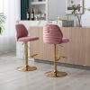 Swivel Bar Stools Chair Set of 2 Modern Adjustable Counter Height Bar Stools, Velvet Upholstered Stool with Tufted High Back & Ring Pull for Kitchen ,