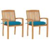 Patio Chairs 2 pcs with Light Blue Cushions Solid Teak Wood