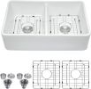 32" L x 20" W Double Basin Farmhouse Kitchen Sink with Basket Strainer