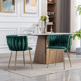 Dining Chair,Thickened fabric chairs with wood legs Set of 2,Green