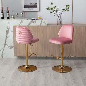 Swivel Bar Stools Chair Set of 2 Modern Adjustable Counter Height Bar Stools, Velvet Upholstered Stool with Tufted High Back & Ring Pull for Kitchen ,
