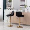 Chrome Footrest and Base Swivel Height Adjustable Mechanical Lifting Velvet + Golden Leg Simple Bar Stool; Set of 2; Black