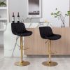 Chrome Footrest and Base Swivel Height Adjustable Mechanical Lifting Velvet + Golden Leg Simple Bar Stool; Set of 2; Black