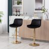 Chrome Footrest and Base Swivel Height Adjustable Mechanical Lifting Velvet + Golden Leg Simple Bar Stool; Set of 2; Black