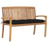 Stacking Patio Bench with Cushion 50.6" Solid Teak Wood