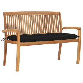 Stacking Patio Bench with Cushion 50.6" Solid Teak Wood (Color: Black)