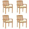 Stacking Patio Chairs with Cushions 4 pcs Solid Teak Wood