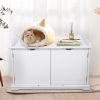 Cat Washroom Bench;  Wood Litter Box Cover with Spacious Inner;  Ventilated Holes;  Removable Partition;  Easy Access
