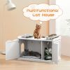 Cat Washroom Bench;  Wood Litter Box Cover with Spacious Inner;  Ventilated Holes;  Removable Partition;  Easy Access